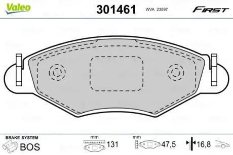 Тормозные колодки дисковые PEUGEOT 206 "1,1-1,9 "F "98>> Valeo 301461
