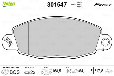 Тормозные колодки FORD P. TRANSIT 2,0 00-06 Valeo 301547 (фото 1)