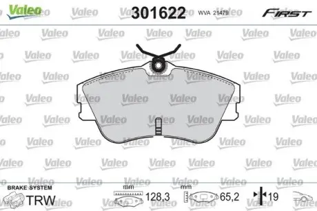 Тормозные колодки дисковые VW Transporter "1,8-2,5 "F "90-03 Valeo 301622