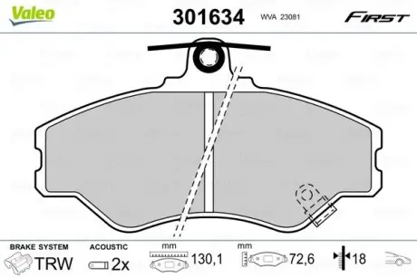Гальмівні колодки дискові HYUNDAI Grace/H100 "F "93-00 Valeo 301634