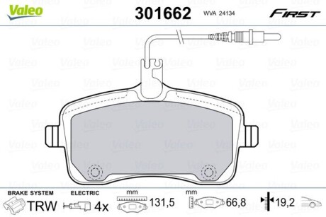 Тормозные колодки дисковые PEUGEOT 407 "1,6-2,0 "F "04>> Valeo 301662