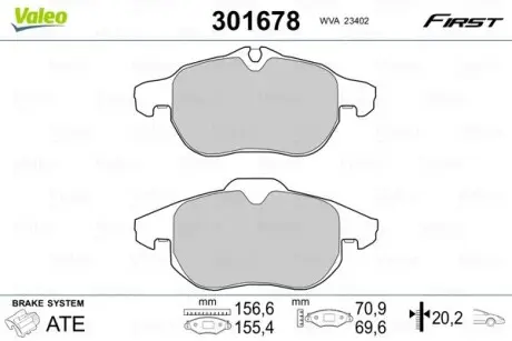 Тормозные колодки дисковые CADILLAC/FIAT/HYUNDAI/OPEL/SAAB BLS/GSantaFe/VectraC "1,6-3,2 "F "02>> Valeo 301678