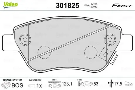 Тормозные колодки дисковые FIAT/OPEL Doblo/Adam/CorsaD "1,0-1,9 "F "06>> Valeo 301825