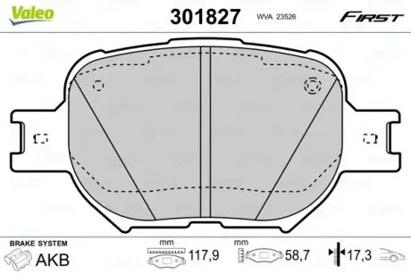 Колодки гальмівні TOYOTA P. COROLLA VERSO 02- Valeo 301827