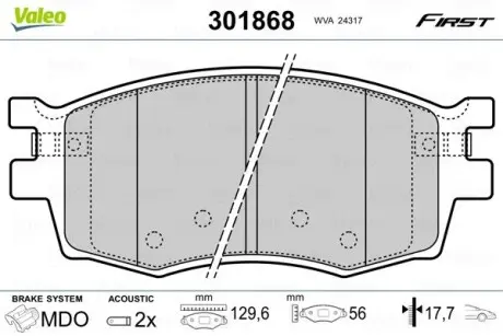 Тормозные колодки HYUNDAI P. ACCENT/I20 05- Valeo 301868