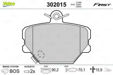 Тормозные колодки дисковые SMART Cabrio/CityCoupe/Fortwo/Roadster "0,6-0,8 "F "98-07 Valeo 302015