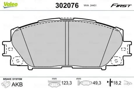 Тормозные колодки дисковые FIRST PRIUS 01.08> FR Valeo 302076