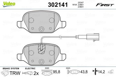 Тормозные колодки дисковые ABARTH/FIAT/LANCIA 500/Panda/Ypsilon/Idea "0,9-1,6 "R "04>> Valeo 302141