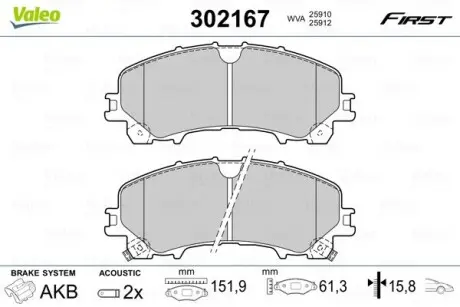 Гальмівні колодки дискові INFINITI/NISSAN/RENAULT Koleos/Q50/Q60/X-trail "1,5-3,5 "F "13>> Valeo 302167