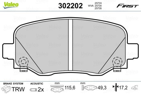 Тормозные колодки дисковые FIAT/JEEP 500X/Renegade "1,3-2,0 "R "14>> Valeo 302202