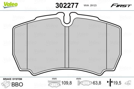 Гальмівні колодки дискові FIRST IVECO DAILY 06.02>04.06 Valeo 302277