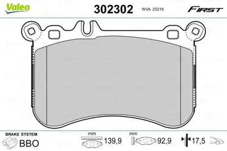 Гальмівні колодки дискові MERCEDES CLS/E-Class/S-Class/SLK/SLC "F "11>> Valeo 302302