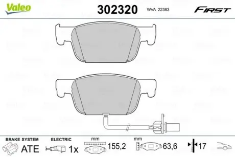 Тормозные колодки дисковые AUDI A4 Allroad/A4 Avant/A5/S5 "1,4-3,0 "F "15>> Valeo 302320