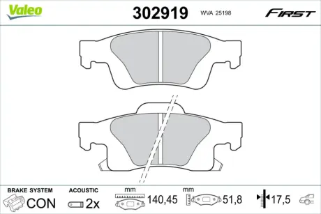 Гальмівні колодки First DODGE/JEEP Durango/Grand Cherokee "R "10>> Valeo ="302919"
