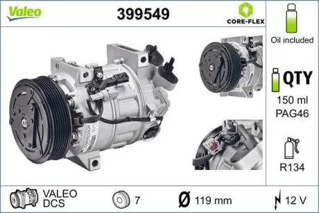 Компресор кондиціонера RENAULT LAGUNA, LAGUNA III 2.0 10.07-12.15 Valeo 399549