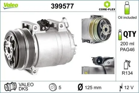 Компресор кондиціонера VOLVO C30, C70 II, S40 II, V50, FORD FOCUS C-MAX, FOCUS II, KUGA I 1.4-2.5 10.03-06.13 Valeo 399577