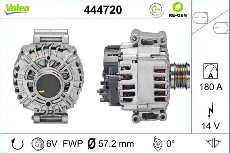 Генератор (14В, 180А, відновлений) AUDI A3, CUPRA ATECA, SEAT ALHAMBRA, ATECA, LEON ST, TARRACO, SKODA KAROQ, KODIAQ I, OCTAVIA III, SUPERB III, VW ARTEON, ARTEON SHOOTING BRAKE 1.4-2.0D 11.12- Valeo 444720
