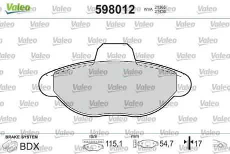 Тормозные колодки, дисковый тормоз.) Valeo 598012