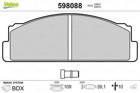 Гальмівні колодки, дискове гальмо (набір) Valeo 598088