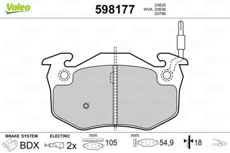 Гальмівні(тормозні) колодки Valeo 598177