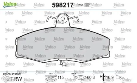 Гальмівні колодки, дискове гальмо (набір) Valeo 598217