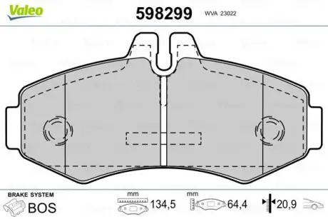 Гальмівні колодки, дискове гальмо (набір) Valeo 598299