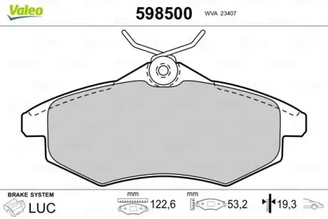 Гальмівні колодки, дискове гальмо (набір) Valeo 598500