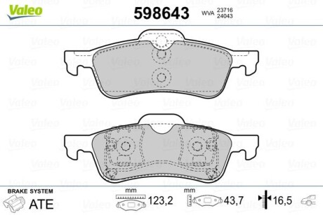 Гальмівні колодки, дискове гальмо (набір) Valeo 598643