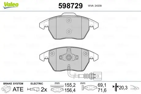 Гальмівні колодки, дискове гальмо (набір) Valeo 598729
