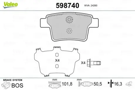 Гальмівні колодки, дискове гальмо (набір) Valeo 598740