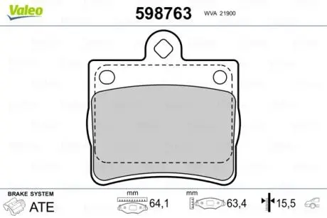 Гальмівні колодки, дискове гальмо (набір) Valeo 598763
