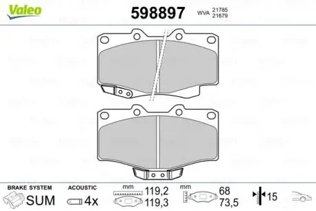 Тормозные колодки, дисковый тормоз.) Valeo 598897