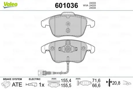 Гальмівні колодки, дискове гальмо (набір) Valeo 601036