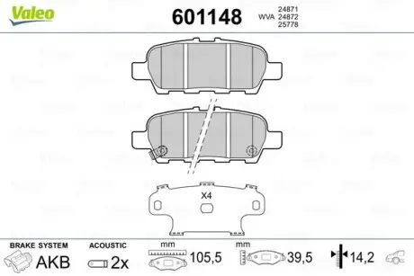 Дискові гальмівні колодки Valeo 601148