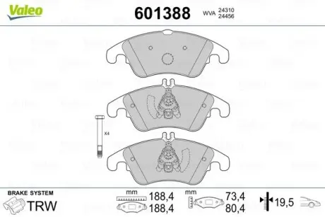 Гальмівні колодки (набір) Valeo 601388