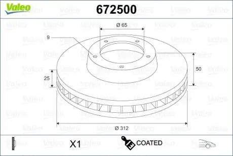 Диск тормозной MALOWANA VOLKSWAGEN PASSAT Valeo 672500