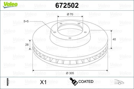 Диск тормозной (передний) Alfa Romeo159/Brera/Giulietta/Fiat 500X/Jeep Compass/Renegade 05- (305x28) Valeo 672502