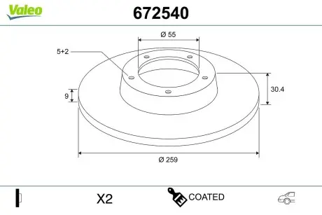 Диск тормозной MALOWANA TOYOTA MATRIX Valeo 672540
