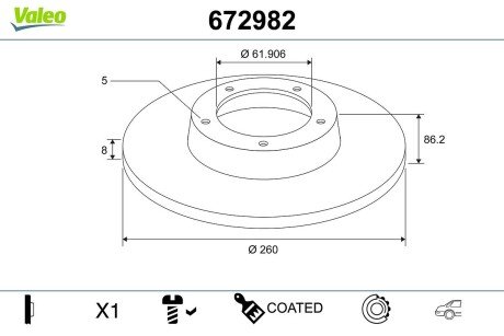 Диск тормозной (задний) Renault Megane IV 15- (260x8) (+ABS) с подшипником Valeo 672982