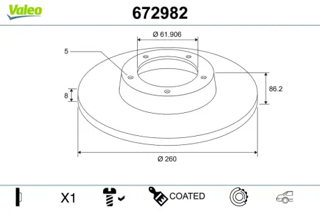 Диск тормозной (задний) Renault Megane IV 15- (260x8) (+ABS) с подшипником Valeo 672982