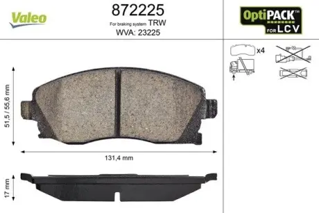 Тормозные колодки OPEL P. COMBO 1,3-2,0 CDTI 01- Valeo 872225