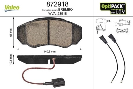 Тормозные колодки CITROEN P. JUMPER 2,0-2,8HDI 02- Valeo 872918