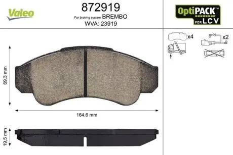 Тормозные колодки CITROEN P. JUMPER 2,0-2,8HDI 02- Valeo 872919