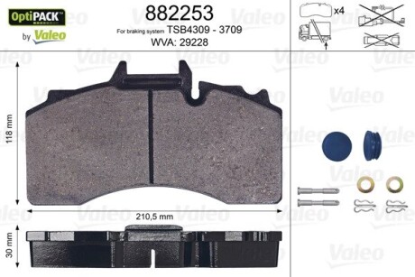 Колодки гальмівні, WVA29228 Valeo 882253