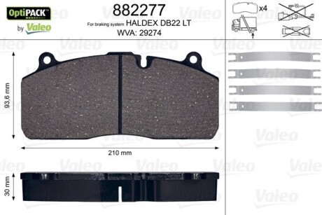 Колодки гальмівні WVA 29274; 210,1x93,8x30 Valeo 882277