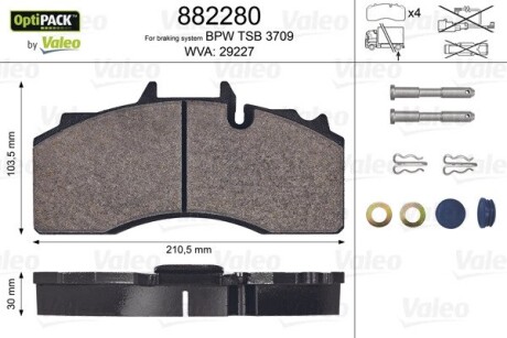 Тормозные колодки, WVA29227 Valeo 882280