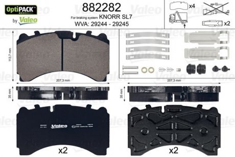 Тормозные колодки WVA 29244/29245; 207,3x113,7x35 Valeo 882282 (фото 1)