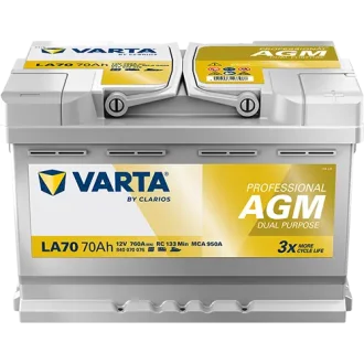 Акумулятор 12В 70Агод. PROFESSIONAL DUAL PURPOSE AGM R+ 278x175x190мм, B13 - монтажний фланець 10.5мм VARTA 840070076K312