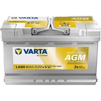 Акумулятор 12В 80Агод. PROFESSIONAL DUAL PURPOSE AGM R+ 315x175x190мм, B13 - монтажний фланець 10.5мм VARTA 840080080K312