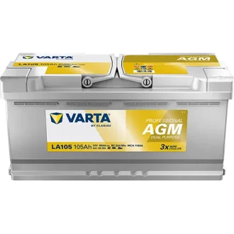 Акумулятор 12В 105Агод. PROFESSIONAL DUAL PURPOSE AGM R+ 394x175x190мм, B13 - монтажний фланець 10.5мм VARTA 840105095K312